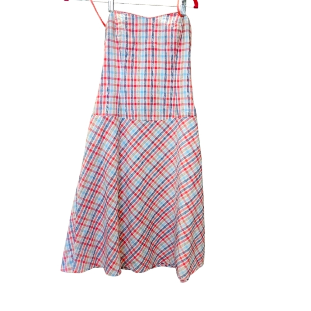 DUCK HEAD Plaid Strapless Summer Dress in Pink's and Blue's